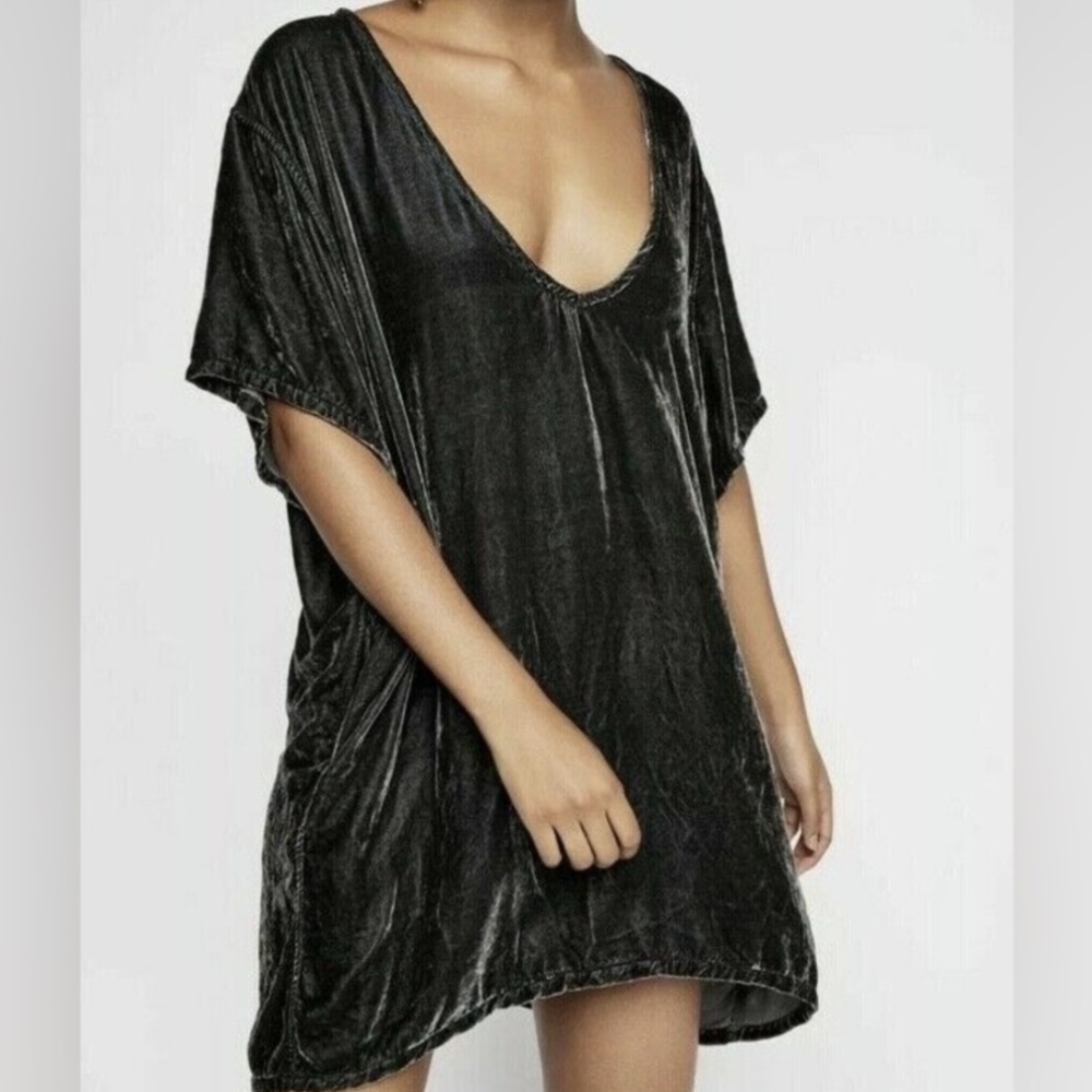 Free People x CP Shades | Velvet Tunic Dress Gray Medium Pockets Cocoon USA